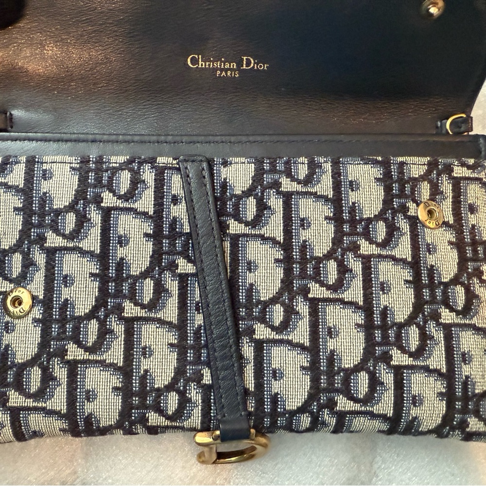 SOLD 🎉 Blue Christian Dior Oblique Jacquard Saddle Pouch with Chain WOC - Picture 12 of 14